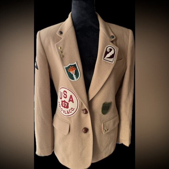 Polo Ralph Lauren Jackets & Blazers - Vintage Lauren Ralph Lauren Angora-Wool Varsity Crest Blazer - Size 8 w/patches